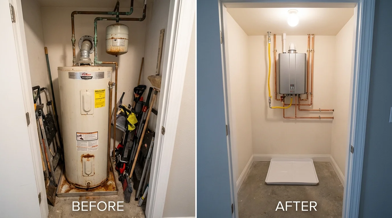 Tank water heater versus wall-mounted tankless unit comparison for Smithfield, RI homeowners